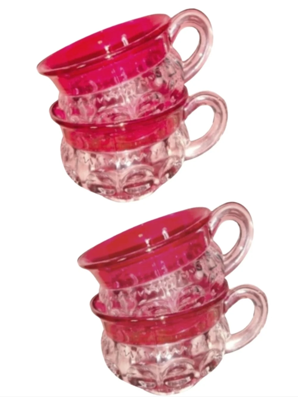 4 Cups Heavy Vintage Kings Crown Ruby Red Flash Thumbprint Coffee Cup Set Tiffin